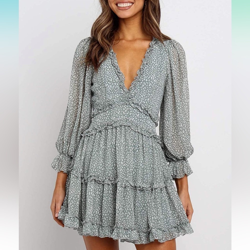 Open back Sage green long sleeve dress!
